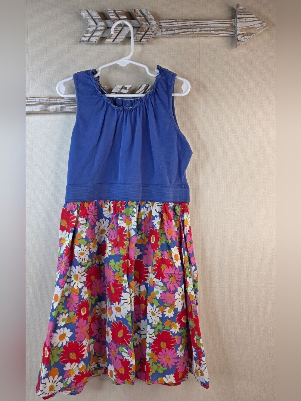 Place Girls 10/12 Blue Tank Bodice Floral Skirt Dress
